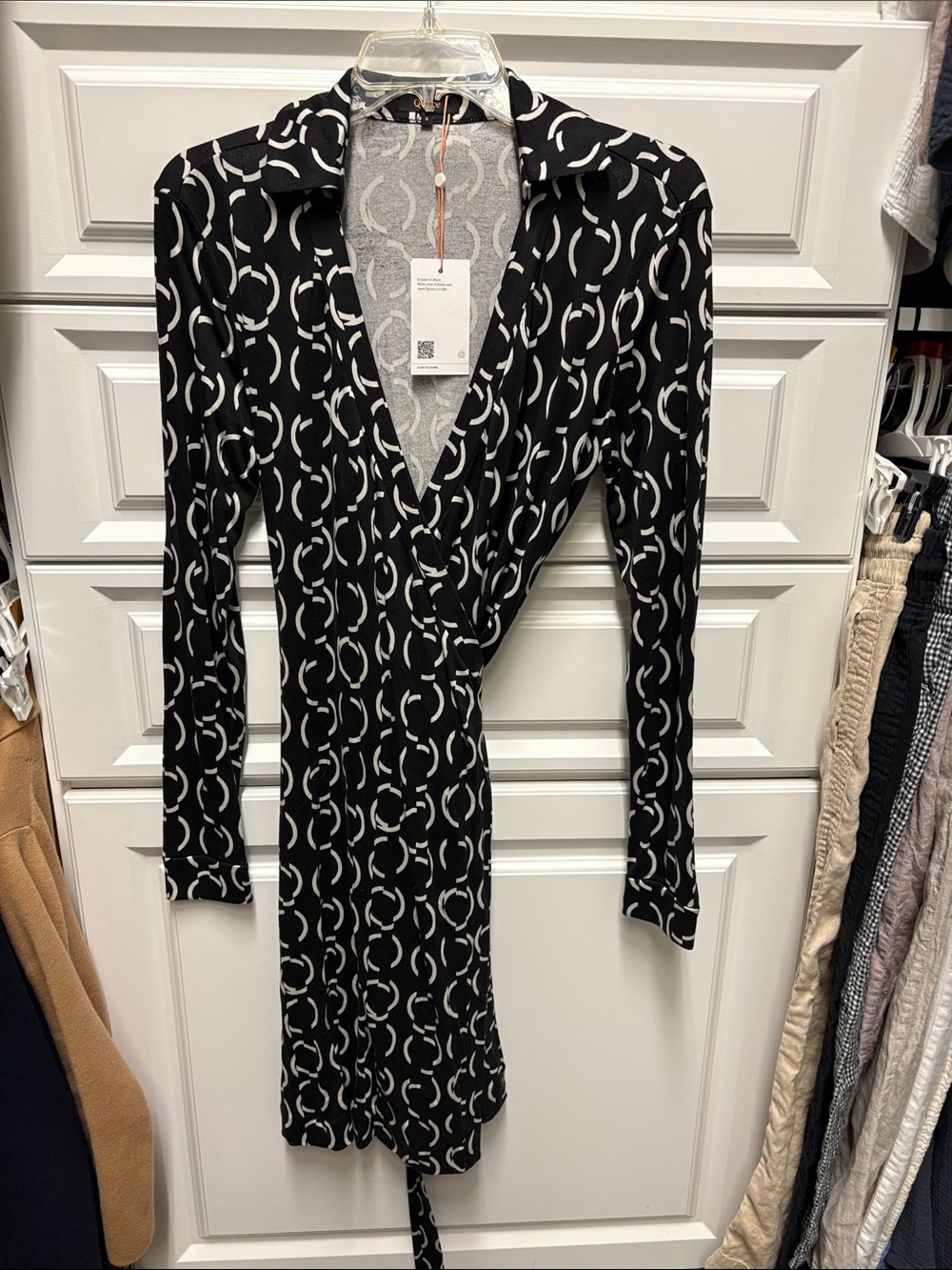 Quince Black & White silk blend Long-Sleeve Wrap Dress